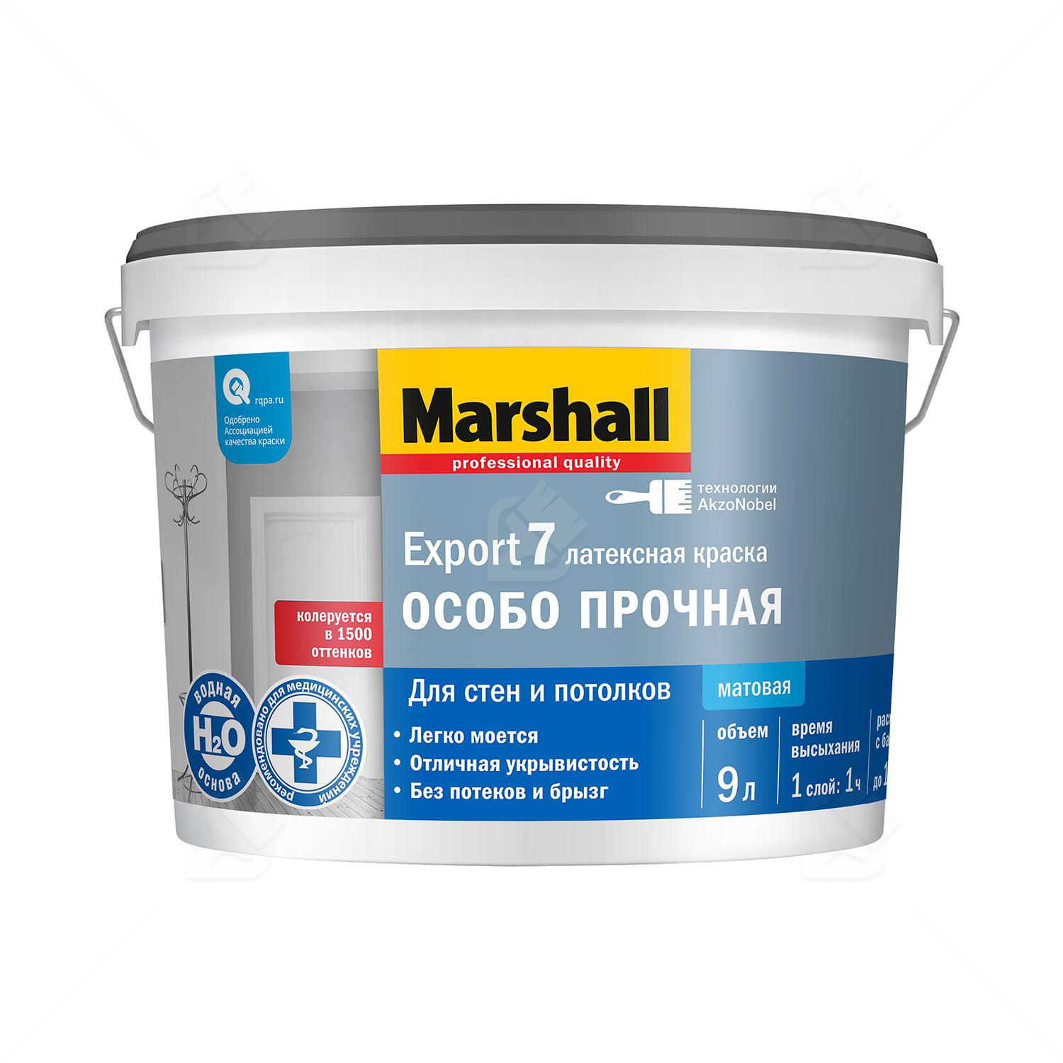 Краска для стен и потолков латексная Marshall Export-7 матовая база BW 9 л.