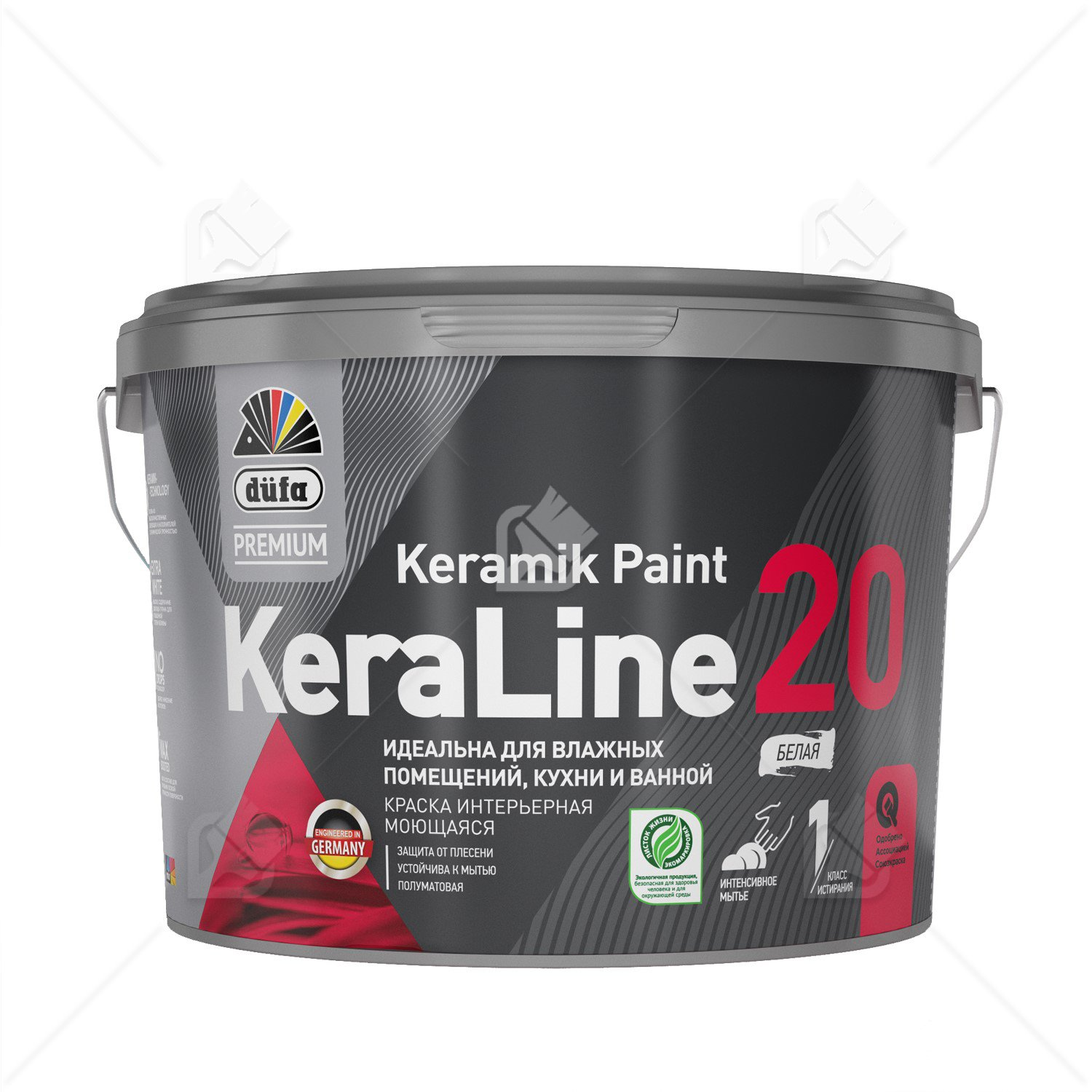 Краска для влажных помещений Dufa Premium KeraLine Keramik Paint 20 полуматовая белая база 1 9 л.