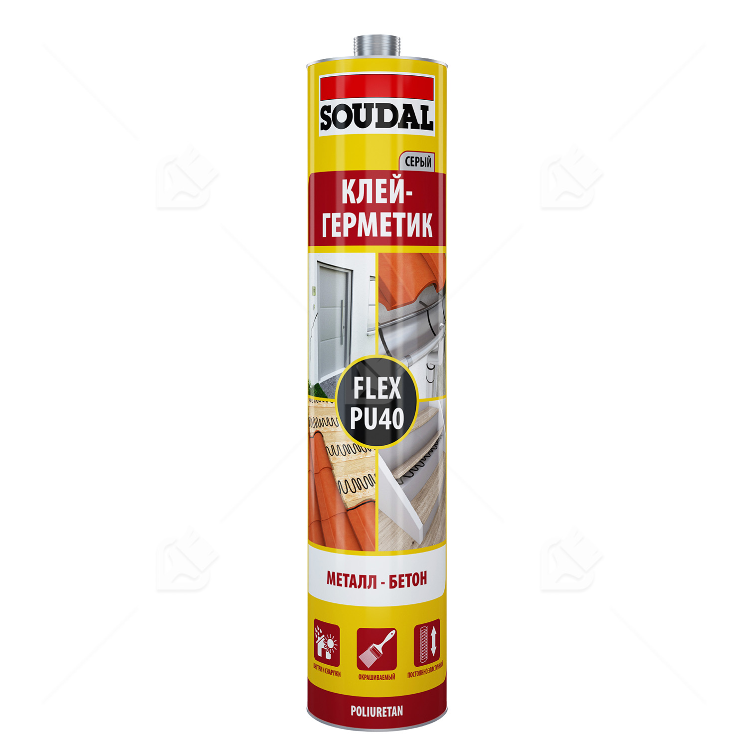 Герметик Soudal Flex PU 40 полиуретановый, серый, 300 мл