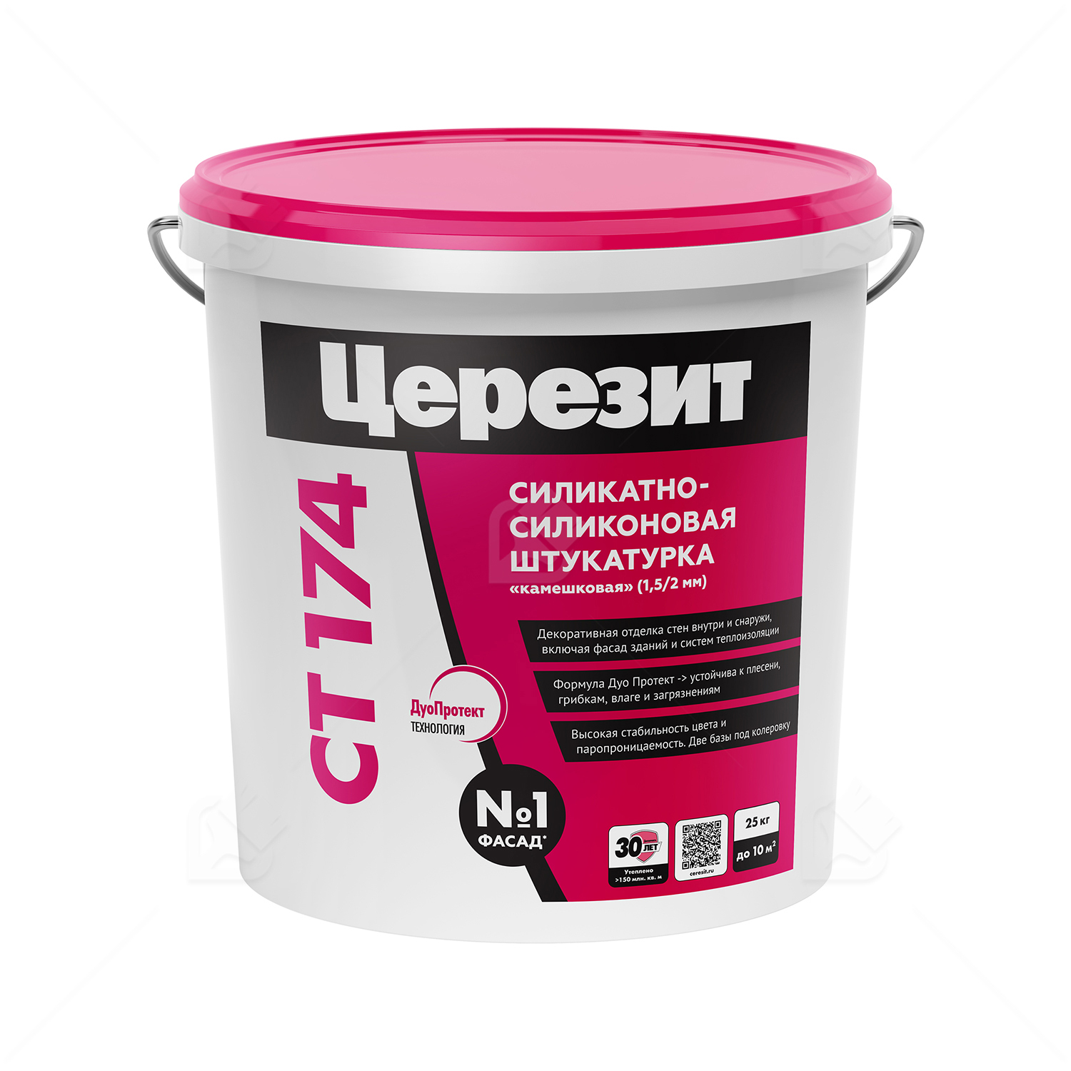 Штукатурка декоративная силикатно-силиконовая Церезит СТ 174 камешковая 1,5 мм база 25 кг