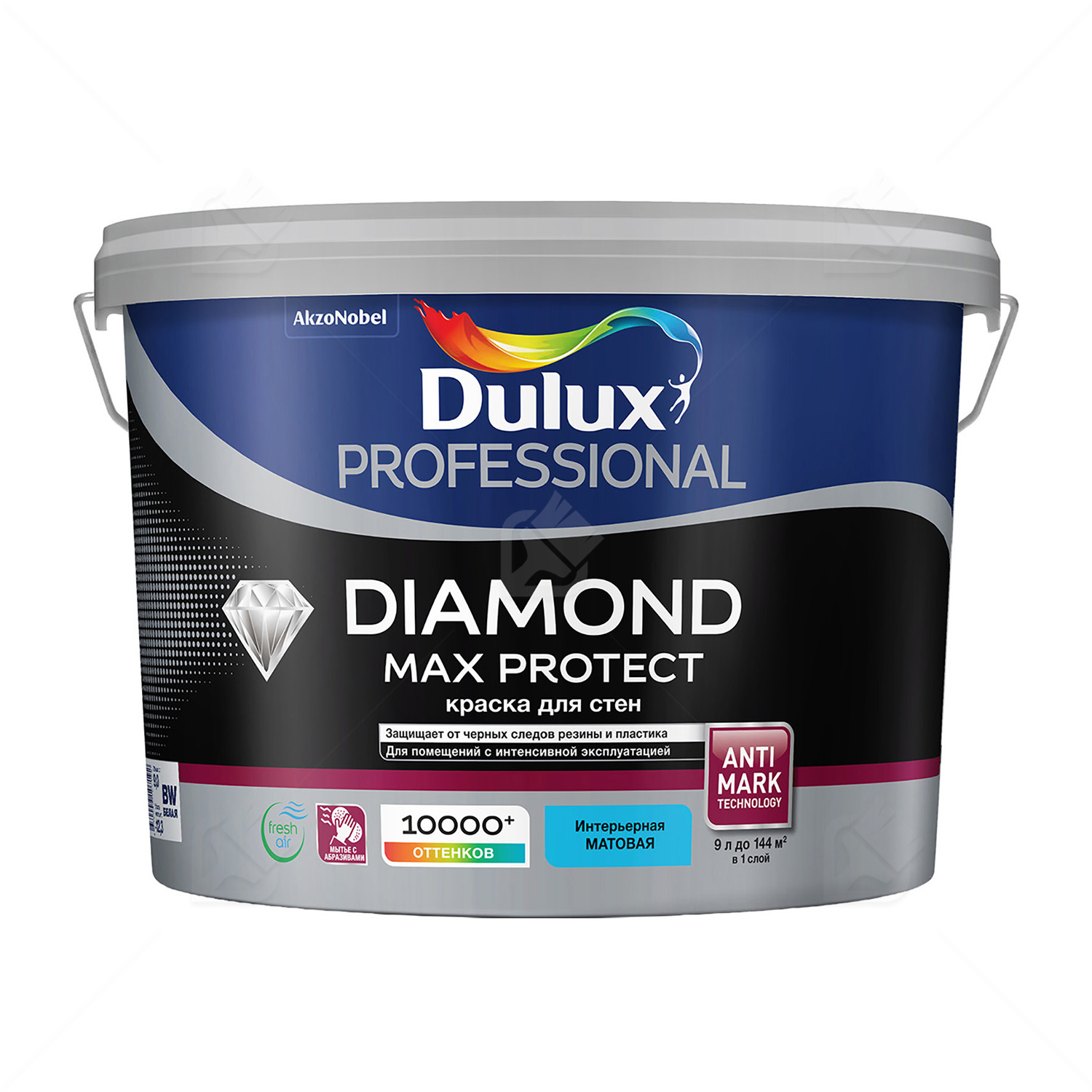 Краска для стен и потолков водно-дисперсионная Dulux Diamond Max Protect глубокоматовая база BW 9 л.