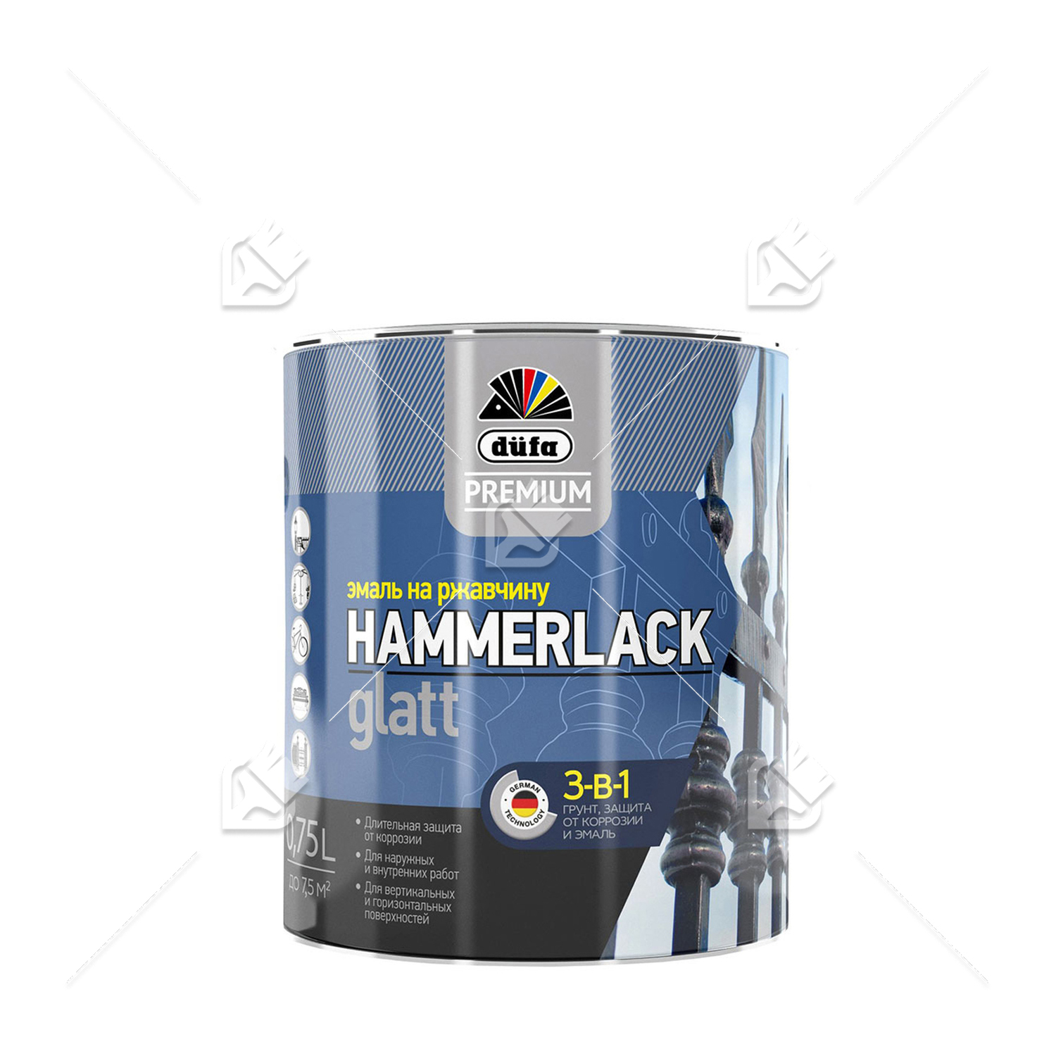 Эмаль на ржавчину Dufa Premium Hammerlack 3-в-1 гладкая База 3 (0,75 л)