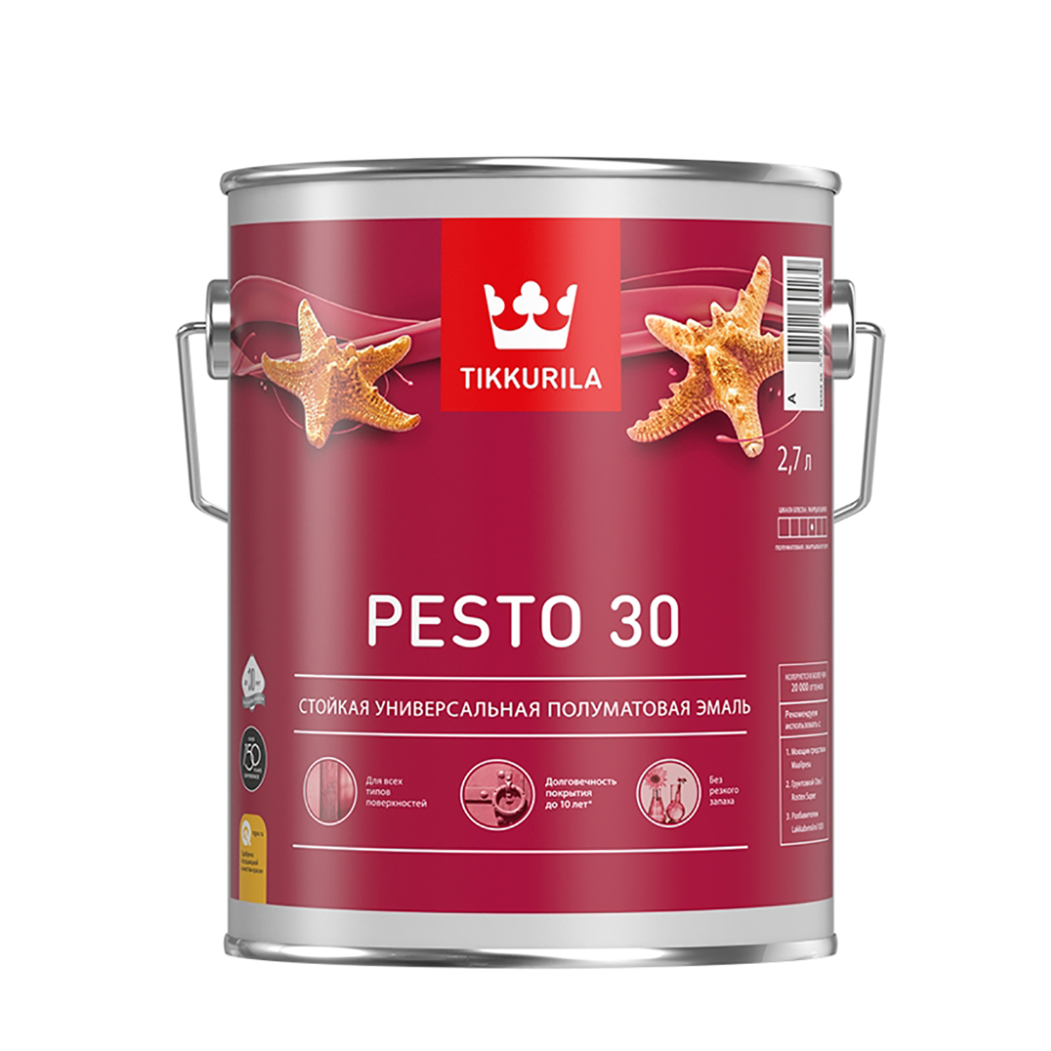 Эмаль универсальная Tikkurila PESTO 30 A полуматовая 2,7л