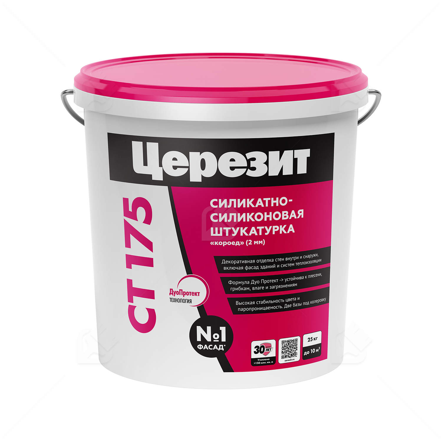 Штукатурка декоративная силикатно-силиконовая Церезит СТ 175 короед 2 мм база 25 кг