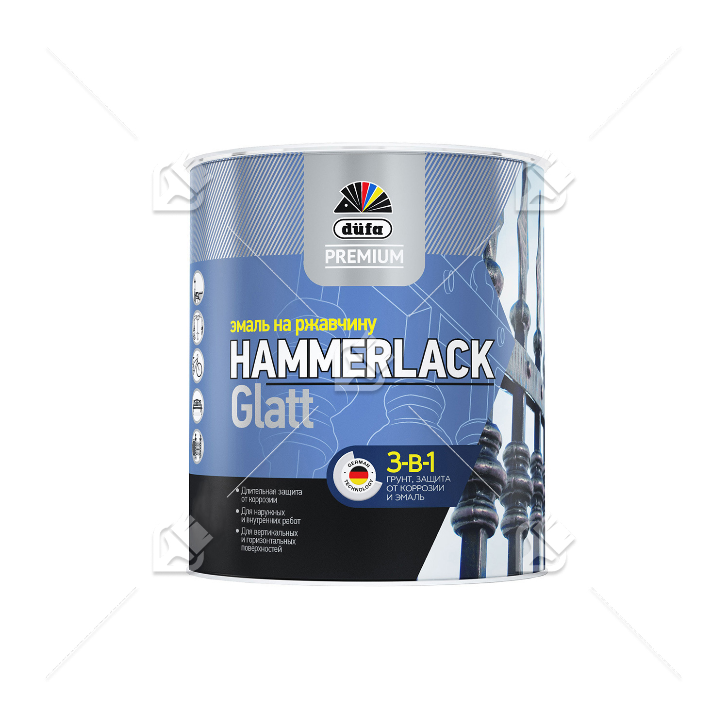 Эмаль на ржавчину Dufa Premium Hammerlack 3-в-1 гладкая RAL 6005 зеленая 0,75 л.