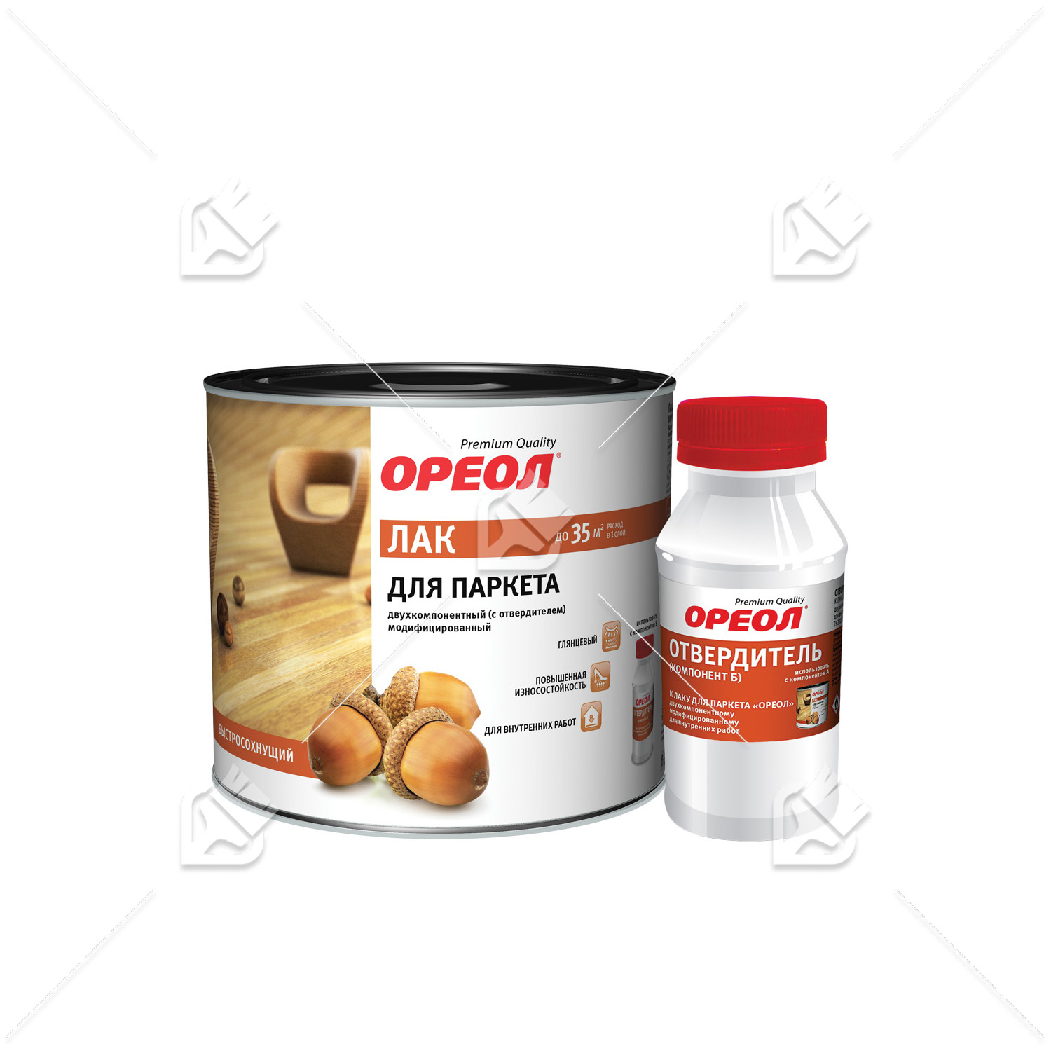 Лак паркетный алкидный двухкомпонентный с отвердителем Ореол высокоглянцевый 1,8 кг.
