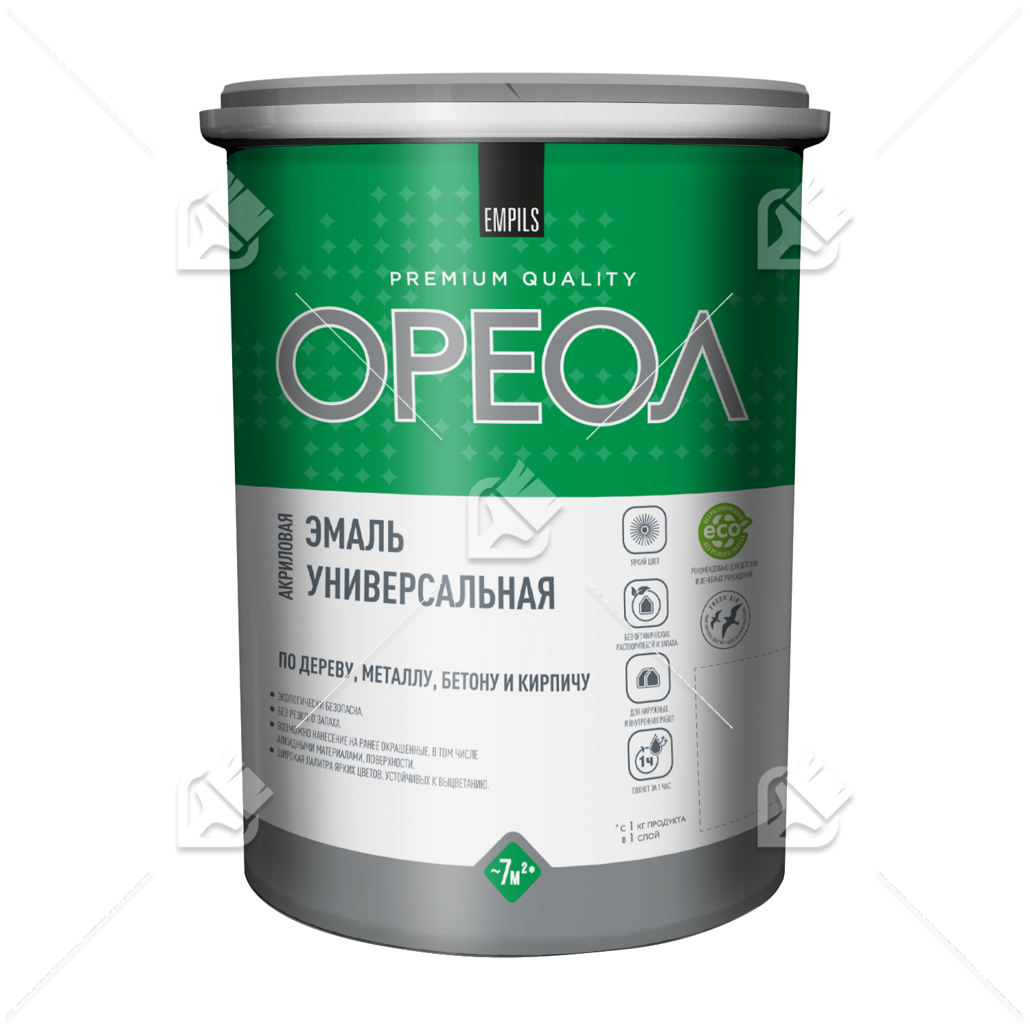Эмаль универсальная акриловая Ореол глянцевая белая 2,5 кг.