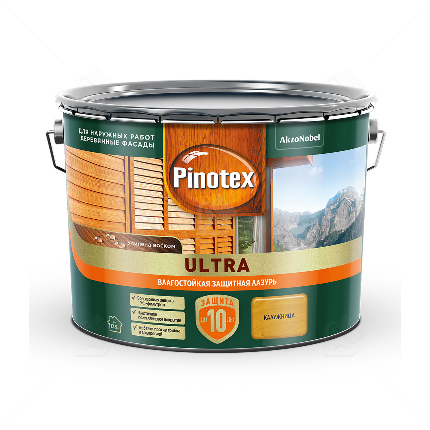 Пропитка декоративная для защиты древесины Pinotex Ultra AWB полуглянцевая калужница 9 л