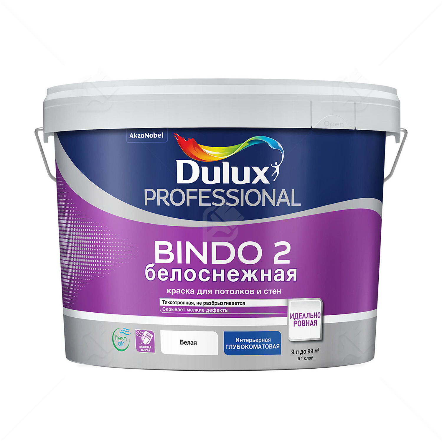 Краска для потолков латексная Dulux Professional Bindo 2 глубокоматовая белоснежная 9 л.