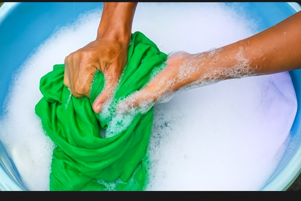 Статья - как удалить крску с одежды _Стирка зелёной ткани_.png