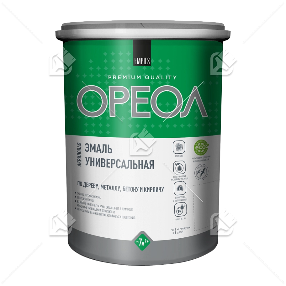 Эмаль универсальная акриловая Ореол глянцевая белая 1 кг.