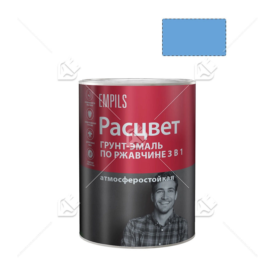 Грунт-эмаль на ржавчину 3 в 1 алкидная Расцвет глянцевая голубая 0,9 кг.
