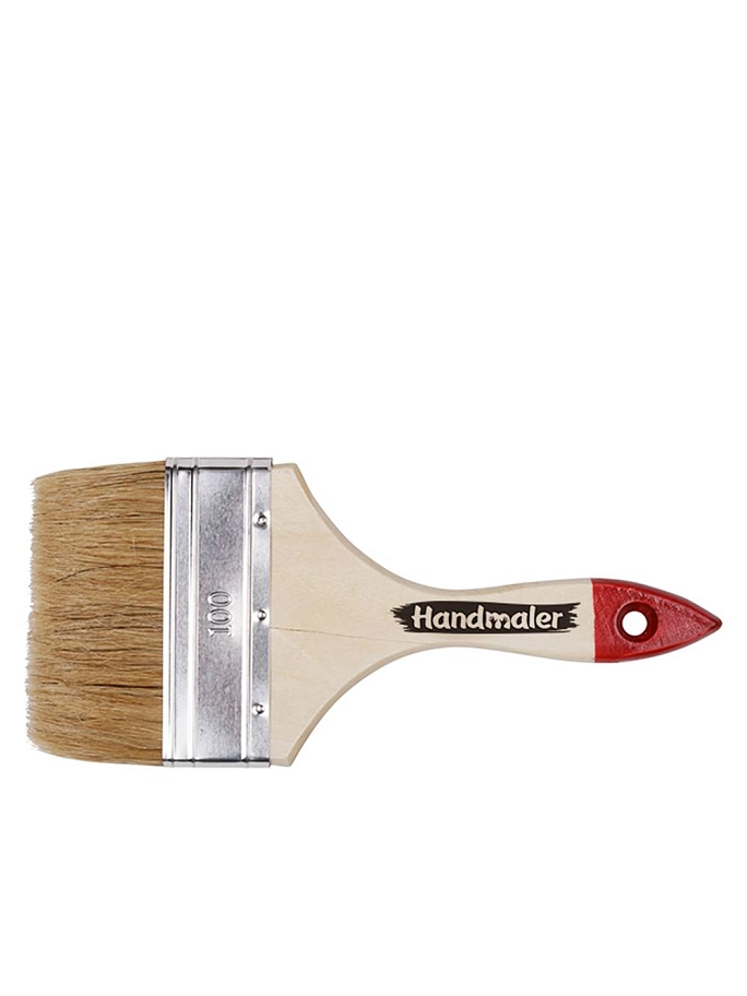 Кисть плоская Handmaler светлая натуральная щетина деревянная лакированная ручка 100 мм.