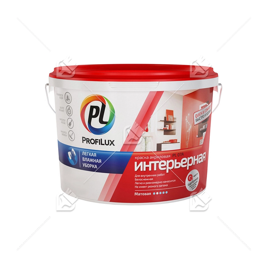 Краска для стен и потолков акриловая Profilux PL-07А матовая супербелая 14 кг.