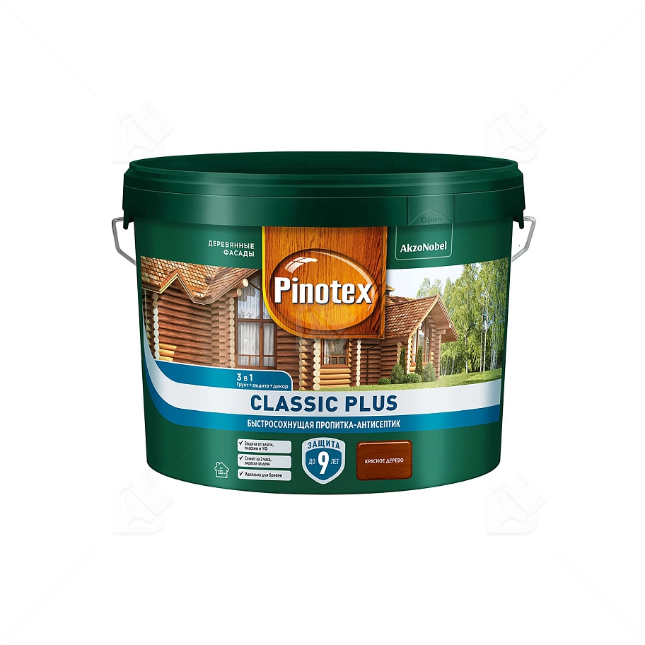 Пропитка декоративная для защиты древесины Pinotex Classic Plus 3 в 1 красное дерево 9 л.