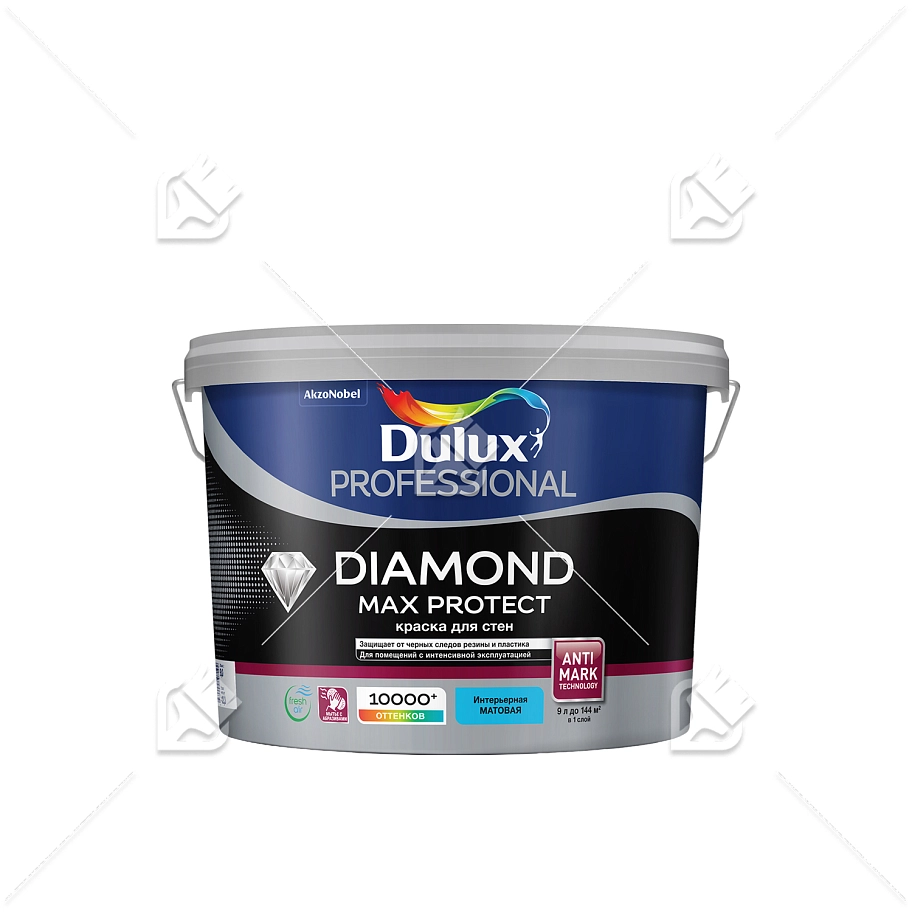 Краска для стен и потолков водно-дисперсионная Dulux Diamond Max Protect глубокоматовая база BW 9 л.