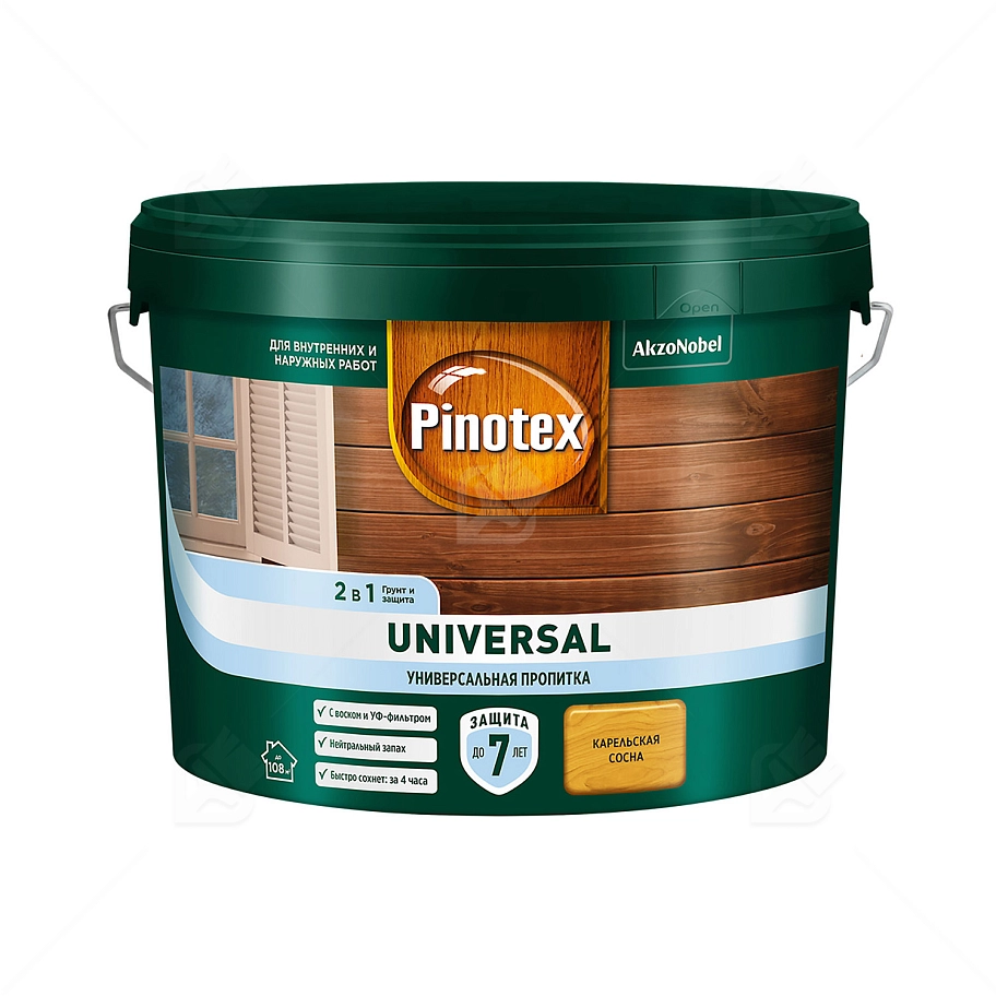 Pinotex Universal 2 в 1 универсальная пропитка для древесины Карельская сосна 9 л