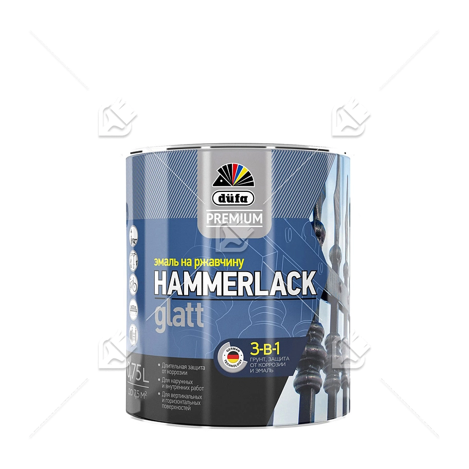 Эмаль на ржавчину Dufa Premium Hammerlack 3-в-1 гладкая База 3 (0,75 л)