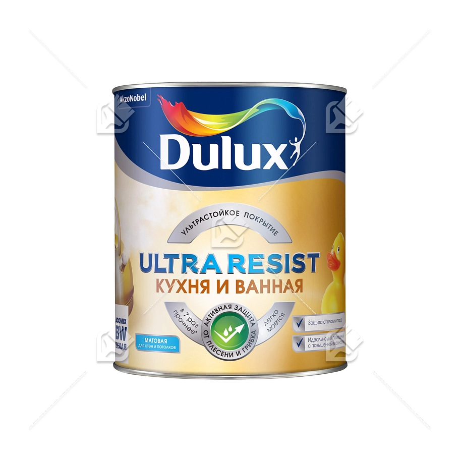 Краска для кухни и ванной латексная Dulux Ultra Resist матовая база BW 1 л.
