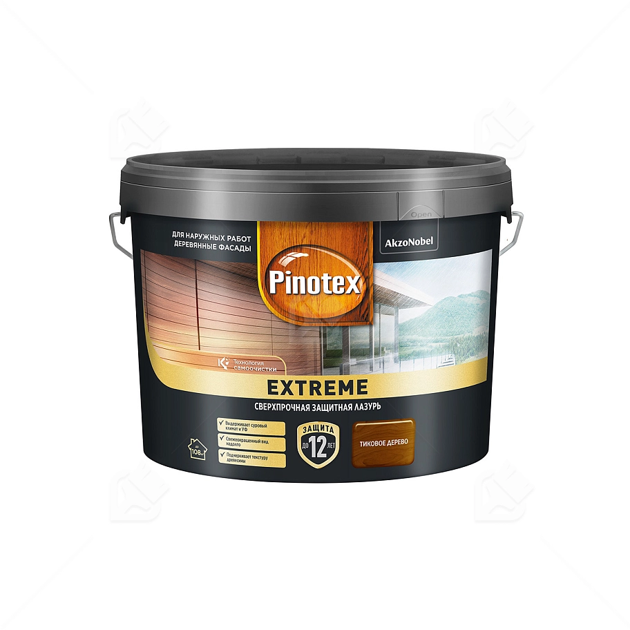 Пропитка декоративная для защиты древесины Pinotex Extreme тик полуматовая 9 л