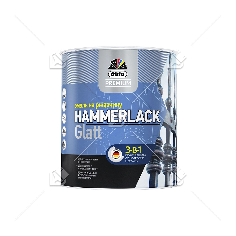 Эмаль на ржавчину Dufa Premium Hammerlack 3-в-1 гладкая RAL 9006 серебристая 2,5 л.