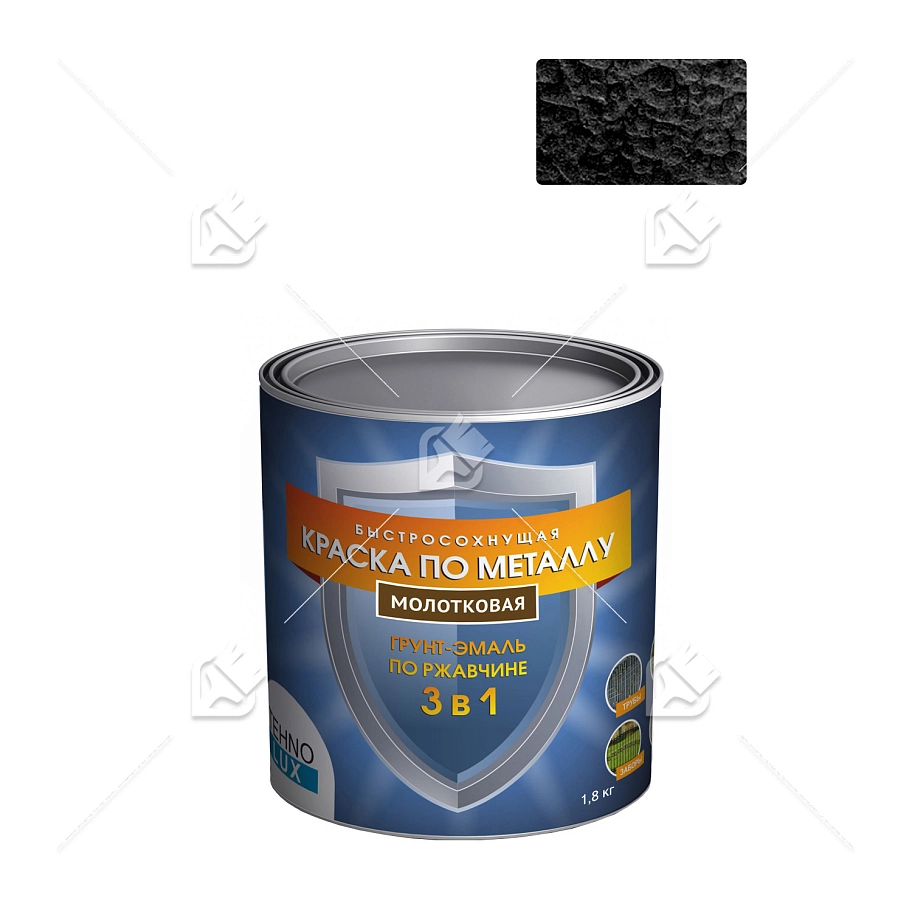 Грунт-эмаль 3 в 1 Технолюкс молотковая черная 1,8 кг