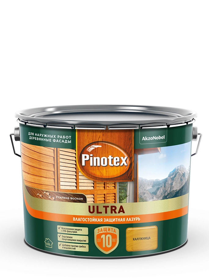 Пропитка декоративная для защиты древесины Pinotex Ultra AWB полуглянцевая калужница 9 л