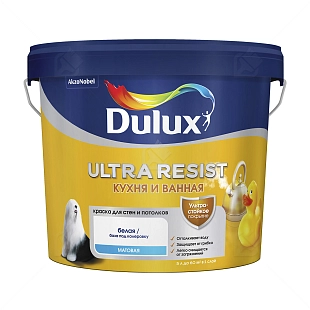 Краска для кухни и ванной латексная Dulux Ultra Resist матовая база BW 5 л.