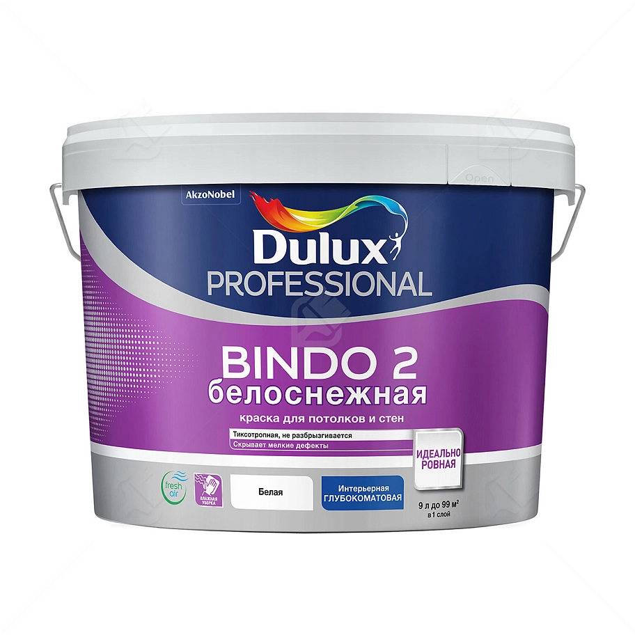 Краска для потолков латексная Dulux Professional Bindo 2 глубокоматовая белоснежная 9 л.